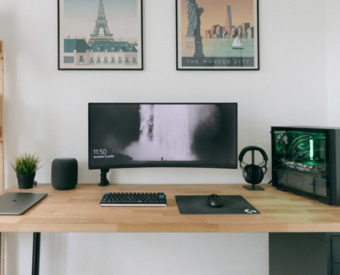 home office space and desk setup